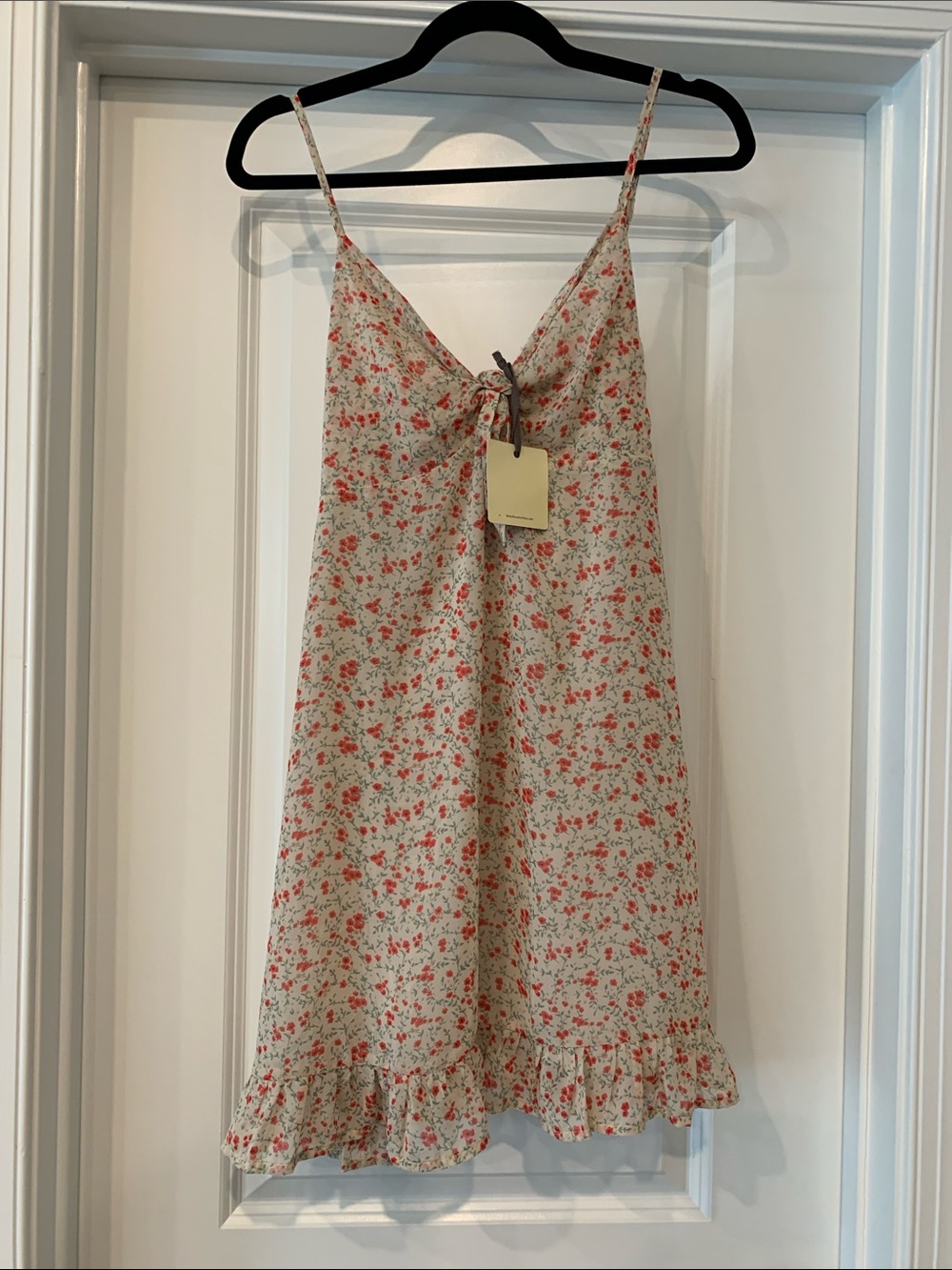 Dress Forum Mini Dress with Coral Floral Print sweetheart tie neck M NWT